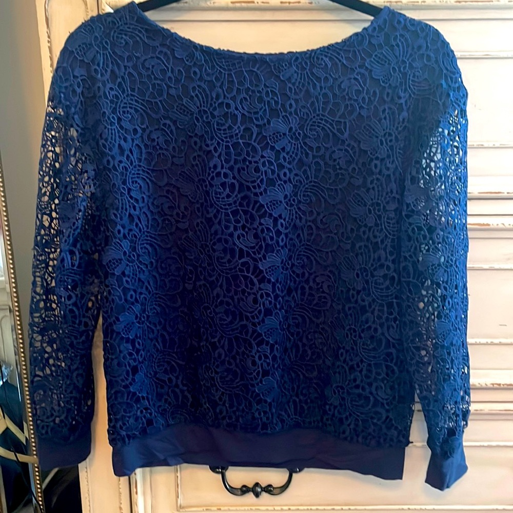 Alice + Olivia Blue Lace Blouse
